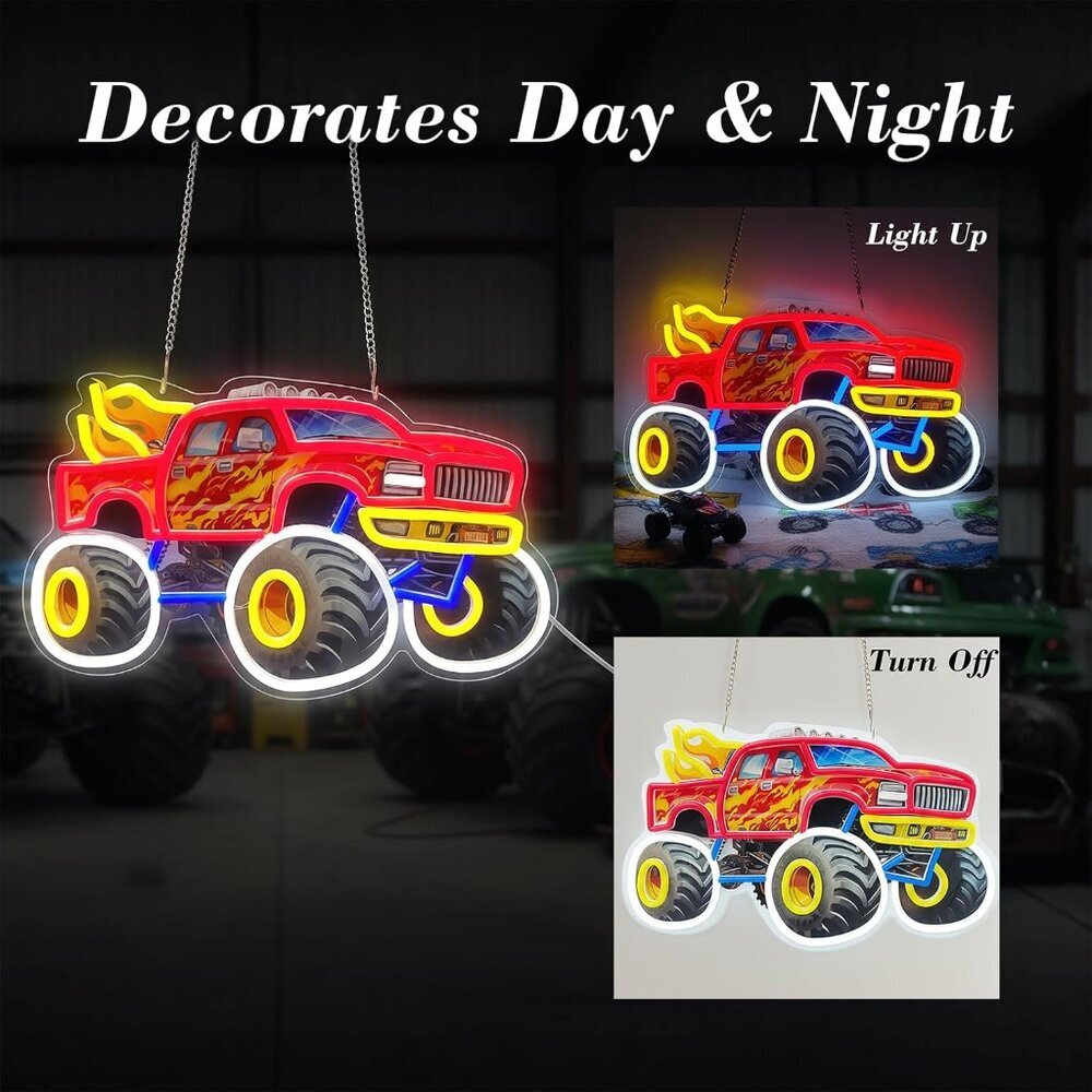 Red Monster Truck Neon Wall Decor - Picture 3 of 8